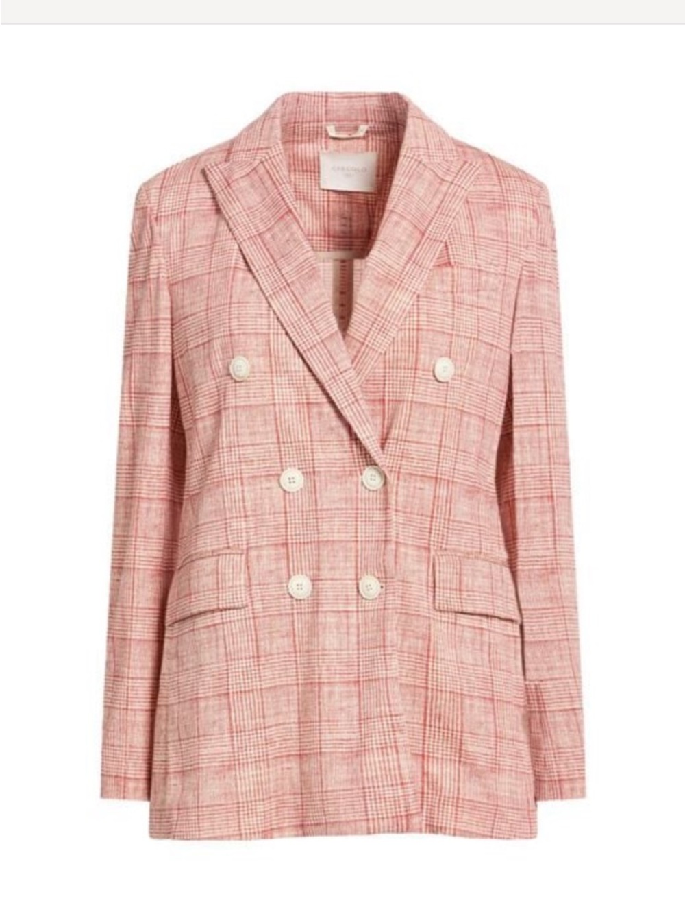Circolo 1901 Cotton Double Breasted Plaid/Check Pink Blazer 6